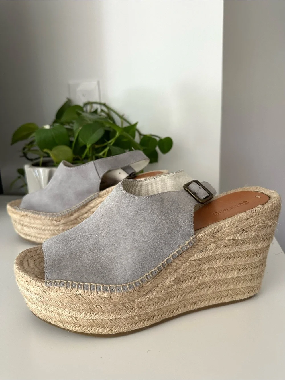 NEW! SOLUDOS Sevilla Espadrille Slingback Platform Wedge Sandals Gray Size 10